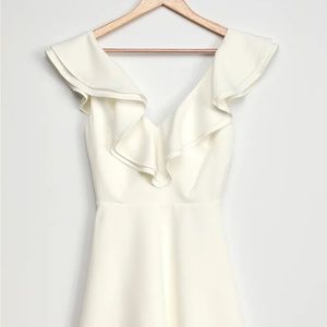 Lulu’s Divine Darling White Ruffled Skater Dress